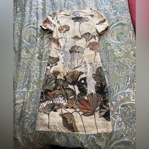 Floreat Cream and Brown Bird Print Mini Dress Anthropologie